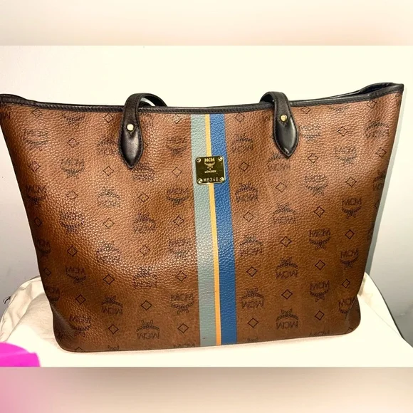 MCM | Bags | Mcm Brown Visetos Large Tote Bag W Front Stripe 